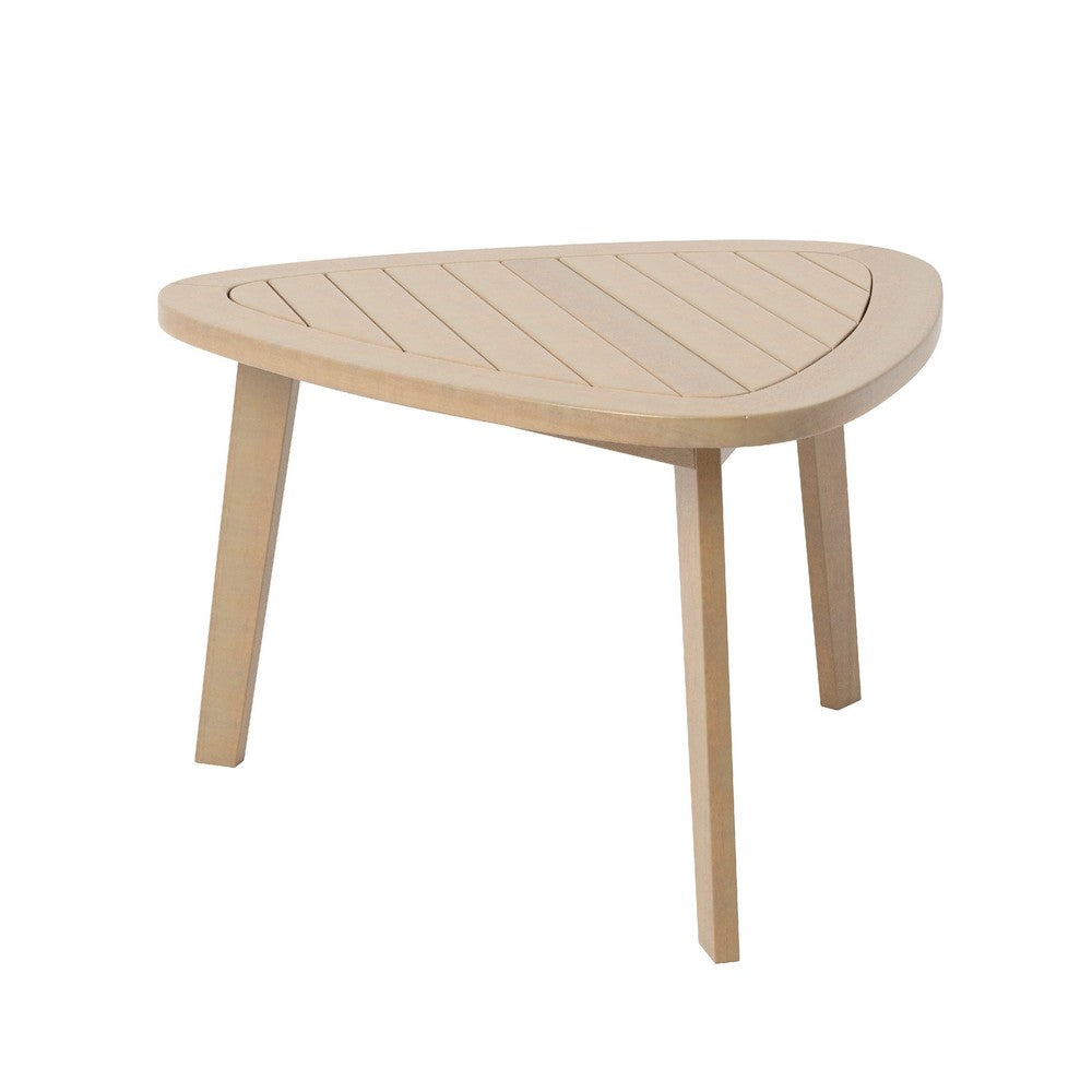 Outdoor Side End Table, 28 Inch Slatted Triangle Top, Natural Brown - BM344835
