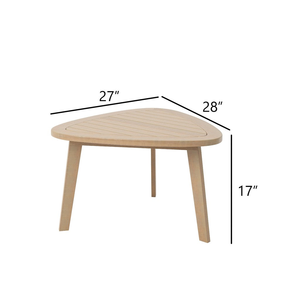Outdoor Side End Table, 28 Inch Slatted Triangle Top, Natural Brown - BM344835