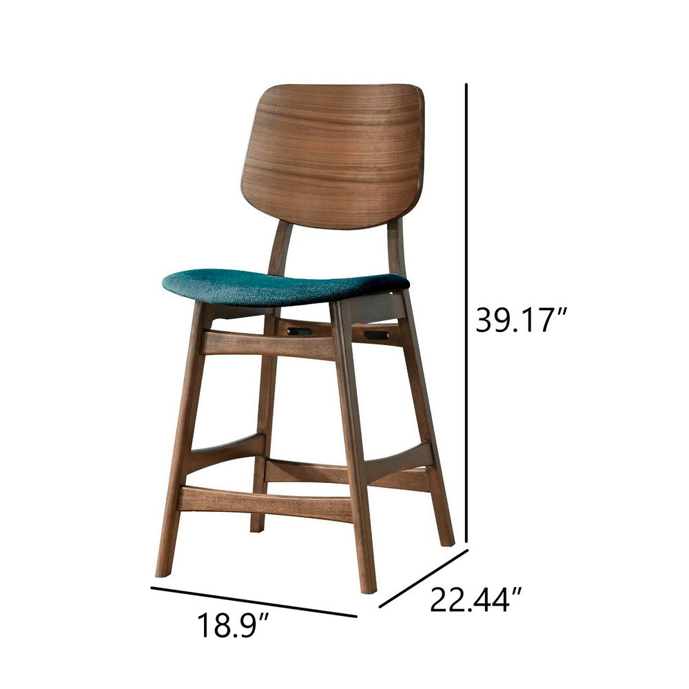 Scar Counter Height Chair Set of 2, Teal Green Cushion, Walnut Brown - BM344836