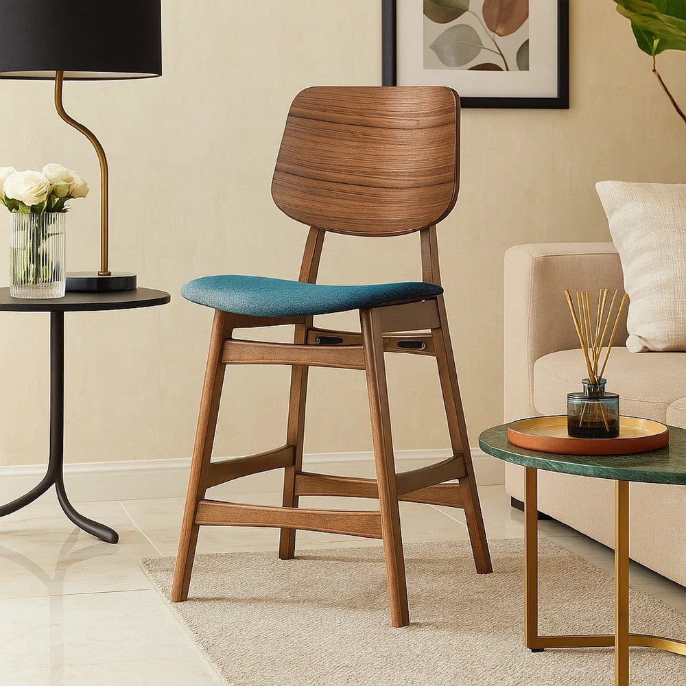 Scar Counter Height Chair Set of 2, Teal Green Cushion, Walnut Brown - BM344836