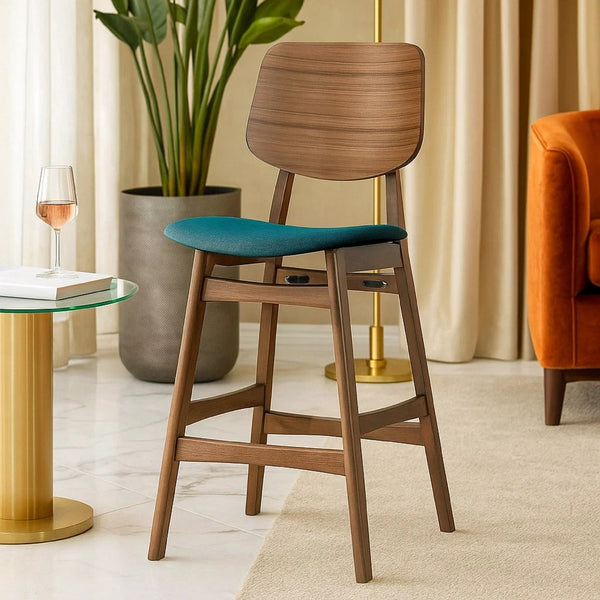 Scar Counter Height Chair Set of 2, Teal Green Cushion, Walnut Brown - BM344836