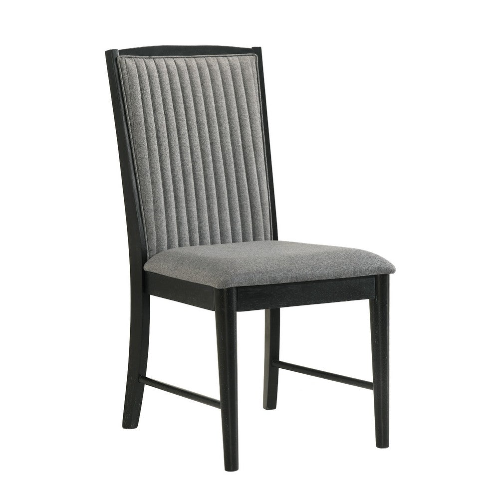 Sevy Dining Side Chair Set of 2, Gray Ribbed Back, Black Rubberwood - BM344841