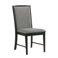 Sevy Dining Side Chair Set of 2, Gray Ribbed Back, Black Rubberwood - BM344841