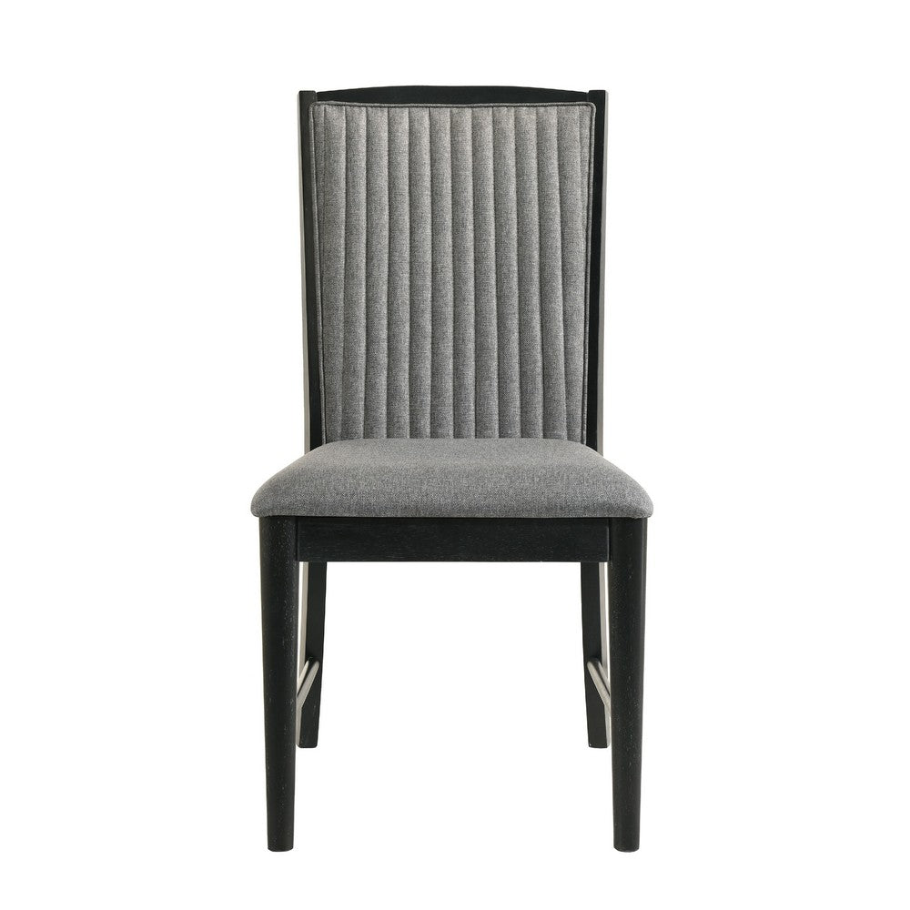 Sevy Dining Side Chair Set of 2, Gray Ribbed Back, Black Rubberwood - BM344841