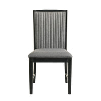 Sevy Dining Side Chair Set of 2, Gray Ribbed Back, Black Rubberwood - BM344841