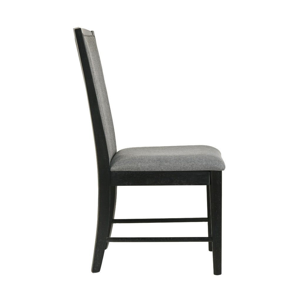 Sevy Dining Side Chair Set of 2, Gray Ribbed Back, Black Rubberwood - BM344841