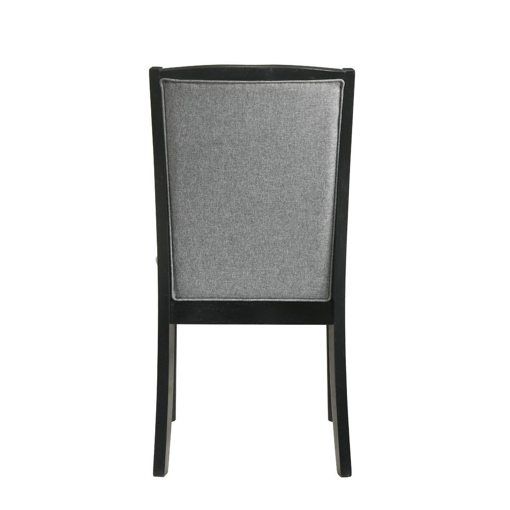 Sevy Dining Side Chair Set of 2, Gray Ribbed Back, Black Rubberwood - BM344841