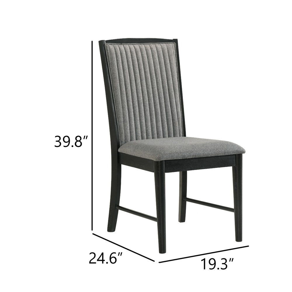 Sevy Dining Side Chair Set of 2, Gray Ribbed Back, Black Rubberwood - BM344841