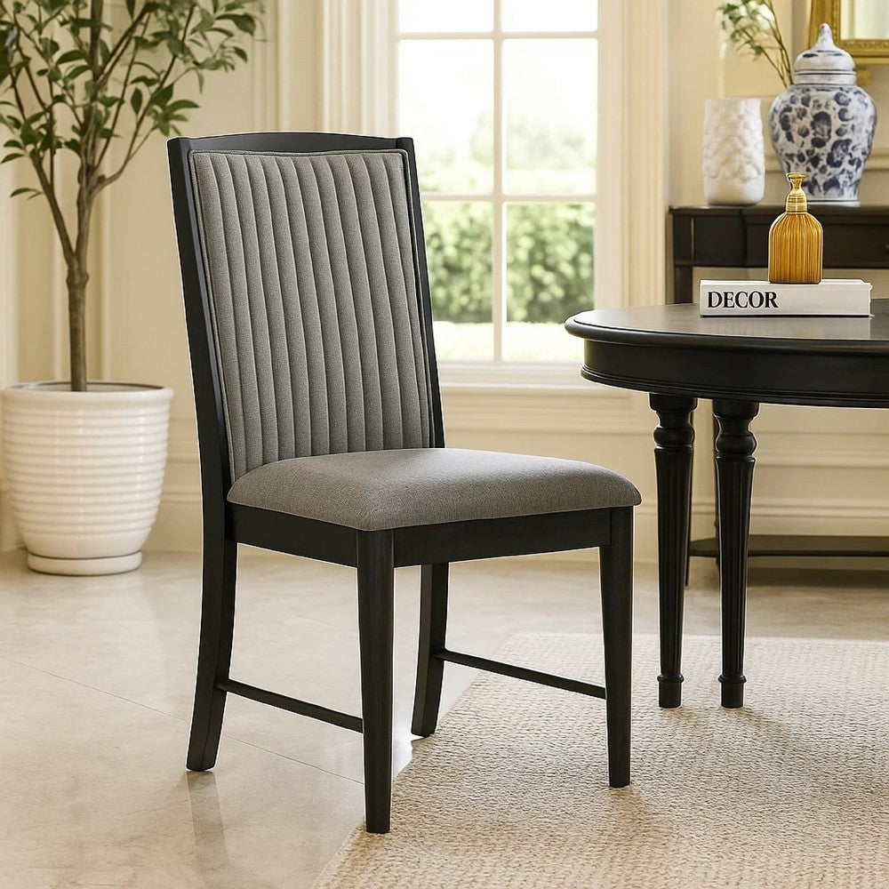 Sevy Dining Side Chair Set of 2, Gray Ribbed Back, Black Rubberwood - BM344841