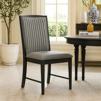 Sevy Dining Side Chair Set of 2, Gray Ribbed Back, Black Rubberwood - BM344841