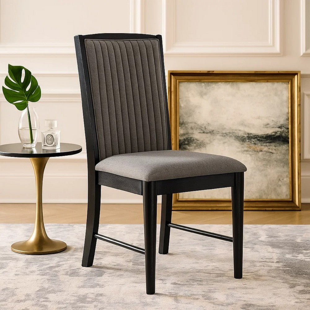 Sevy Dining Side Chair Set of 2, Gray Ribbed Back, Black Rubberwood - BM344841