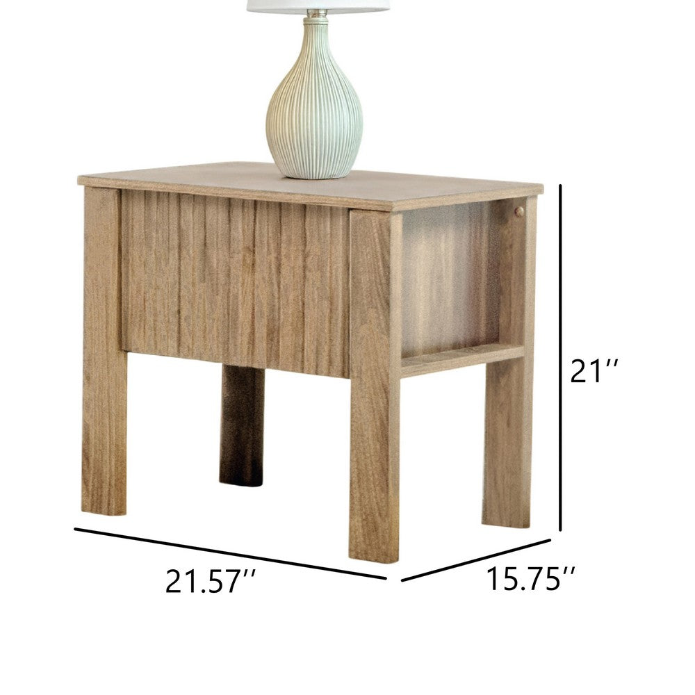 Modern Side End Table, 1 Drawer, Natural Oak Brown, 22x16 Inch Top - BM344842