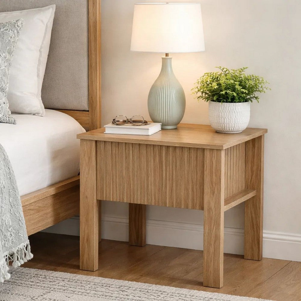 Modern Side End Table, 1 Drawer, Natural Oak Brown, 22x16 Inch Top - BM344842