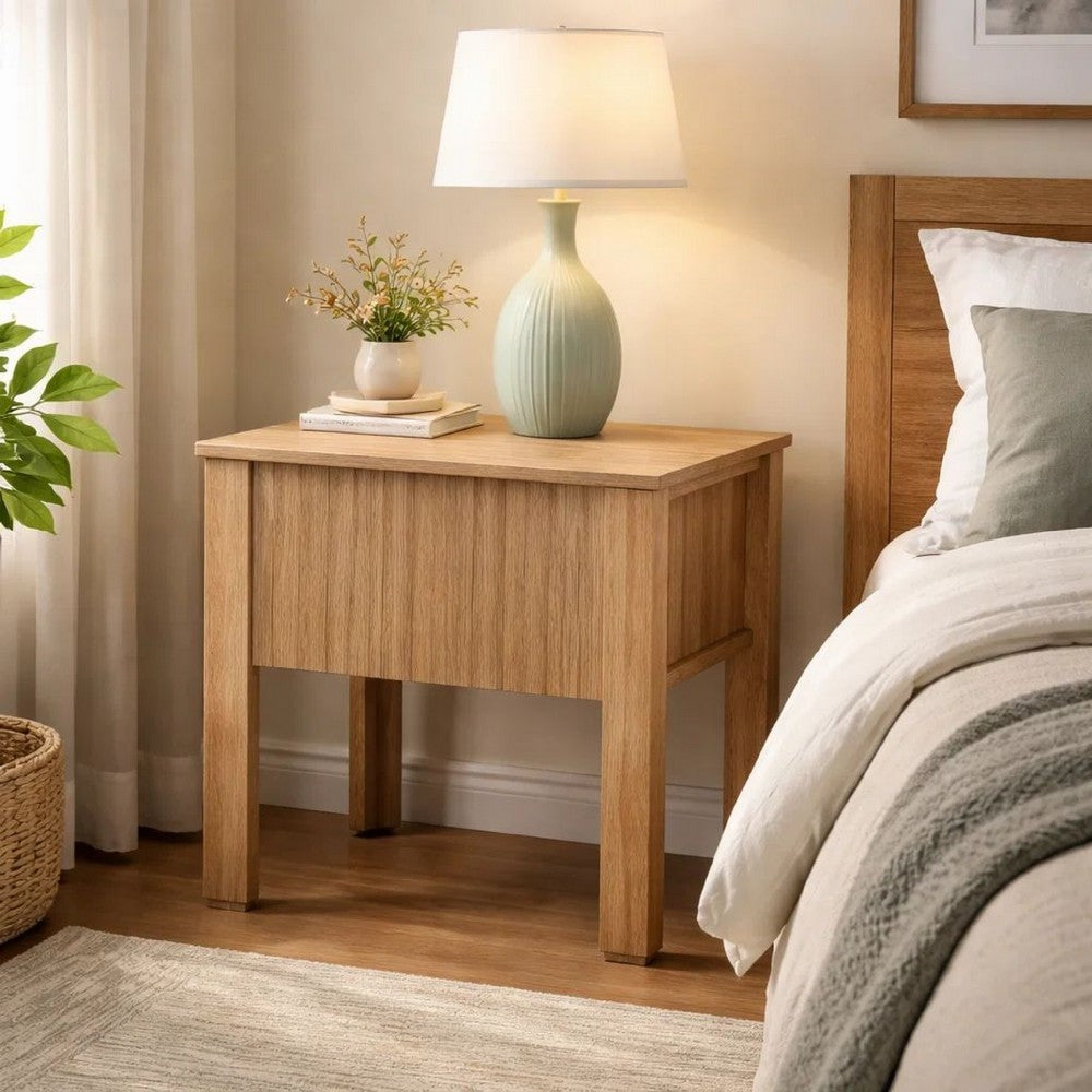 Modern Side End Table, 1 Drawer, Natural Oak Brown, 22x16 Inch Top - BM344842