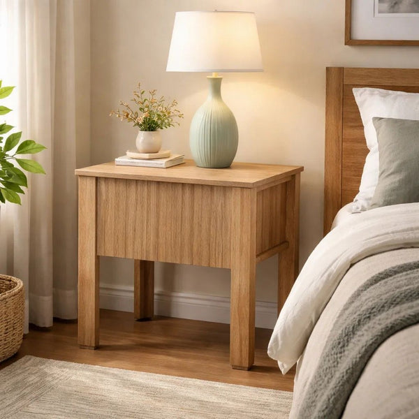 Modern Side End Table, 1 Drawer, Natural Oak Brown, 22x16 Inch Top - BM344842