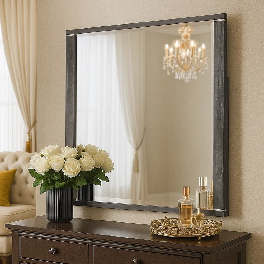 Odiy Vanity Dresser Mirror, Charcoal Gray, 42 Inch Solid Pine Wood - BM344844