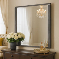 Odiy Vanity Dresser Mirror, Charcoal Gray, 42 Inch Solid Pine Wood - BM344844