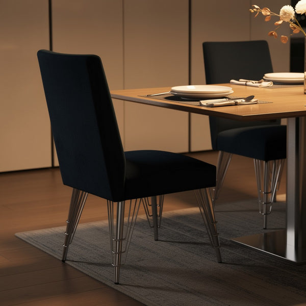 Zoe Dining Side Chair Set of 2, Black Velvet Upholstery, Chrome Legs - BM344845