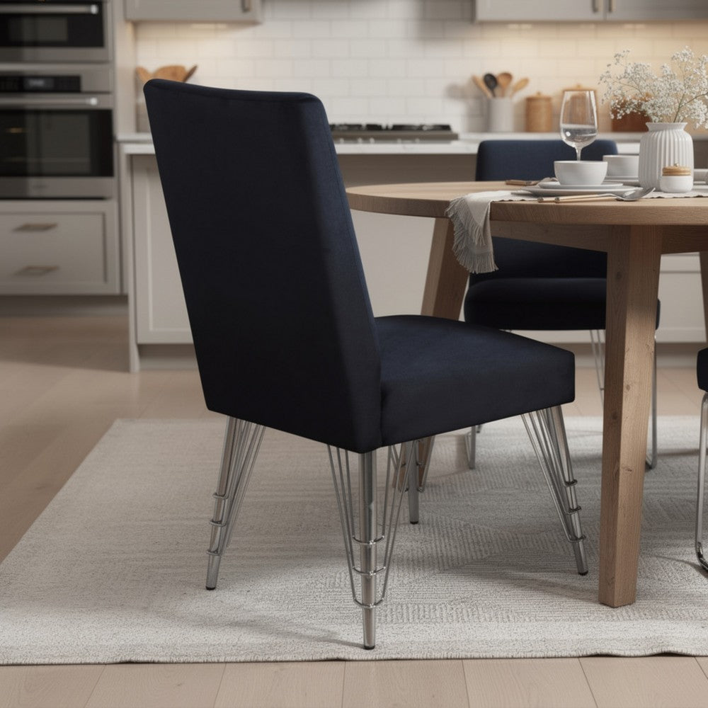 Zoe Dining Side Chair Set of 2, Black Velvet Upholstery, Chrome Legs - BM344845