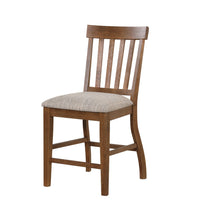 Counter Height Chair Set of 2, Brown Slatted Back, Gray Polyester - BM344846