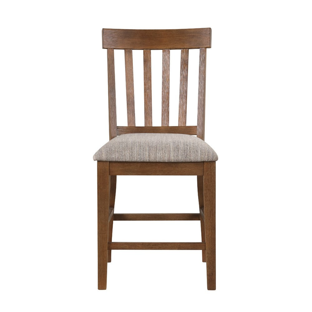 Counter Height Chair Set of 2, Brown Slatted Back, Gray Polyester - BM344846
