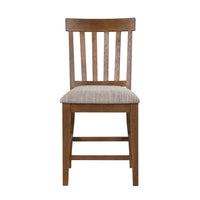 Counter Height Chair Set of 2, Brown Slatted Back, Gray Polyester - BM344846