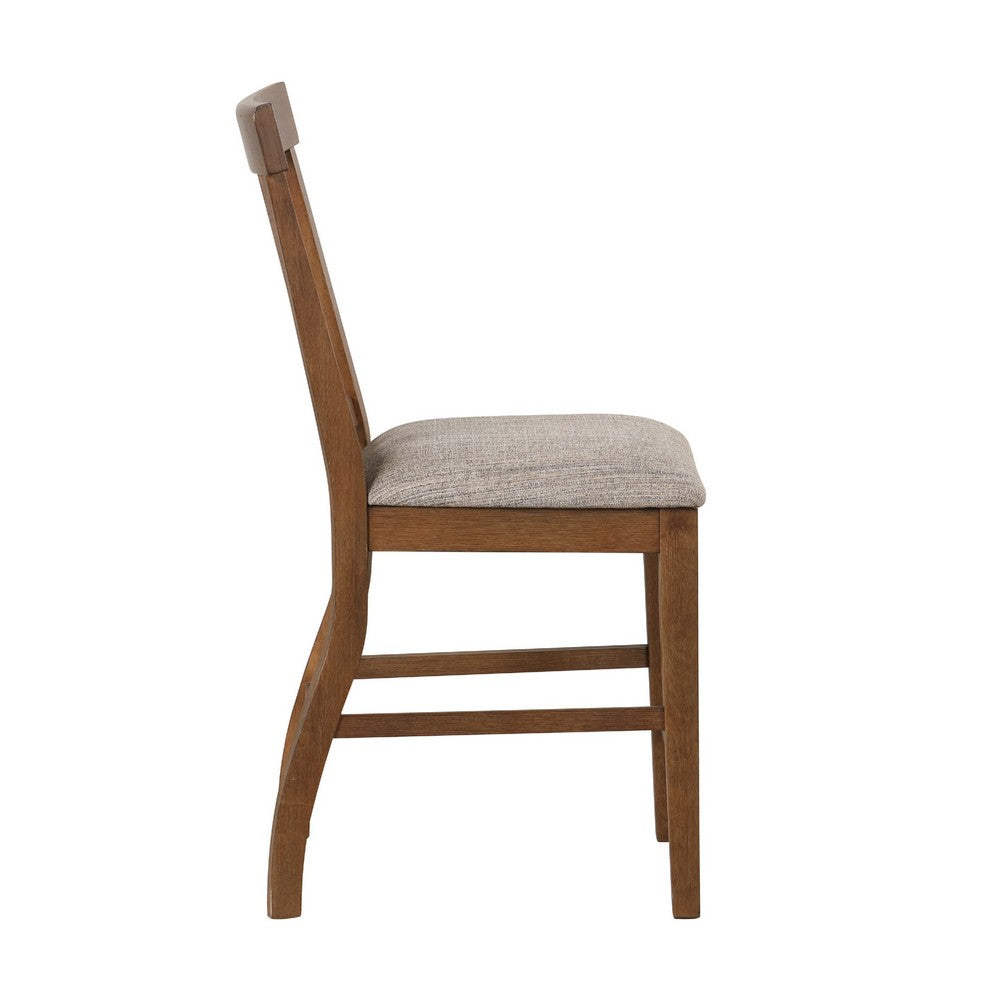 Counter Height Chair Set of 2, Brown Slatted Back, Gray Polyester - BM344846