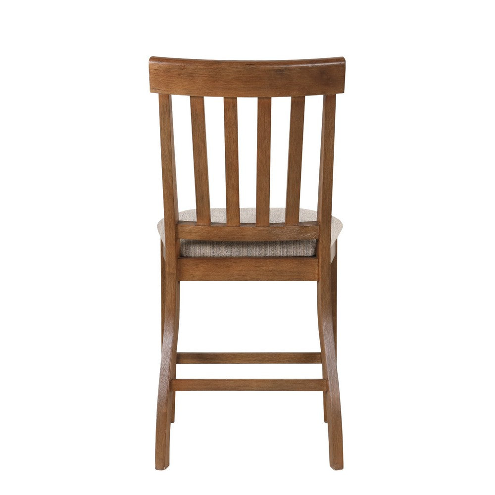 Counter Height Chair Set of 2, Brown Slatted Back, Gray Polyester - BM344846