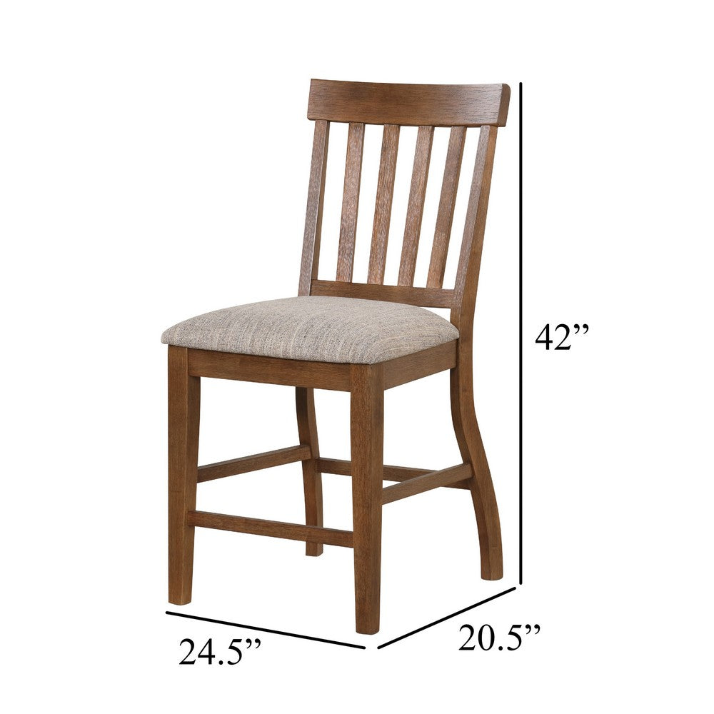 Counter Height Chair Set of 2, Brown Slatted Back, Gray Polyester - BM344846