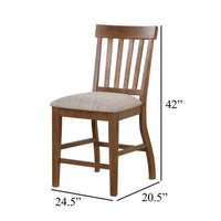 Counter Height Chair Set of 2, Brown Slatted Back, Gray Polyester - BM344846