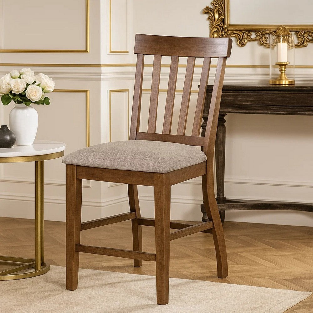 Counter Height Chair Set of 2, Brown Slatted Back, Gray Polyester - BM344846