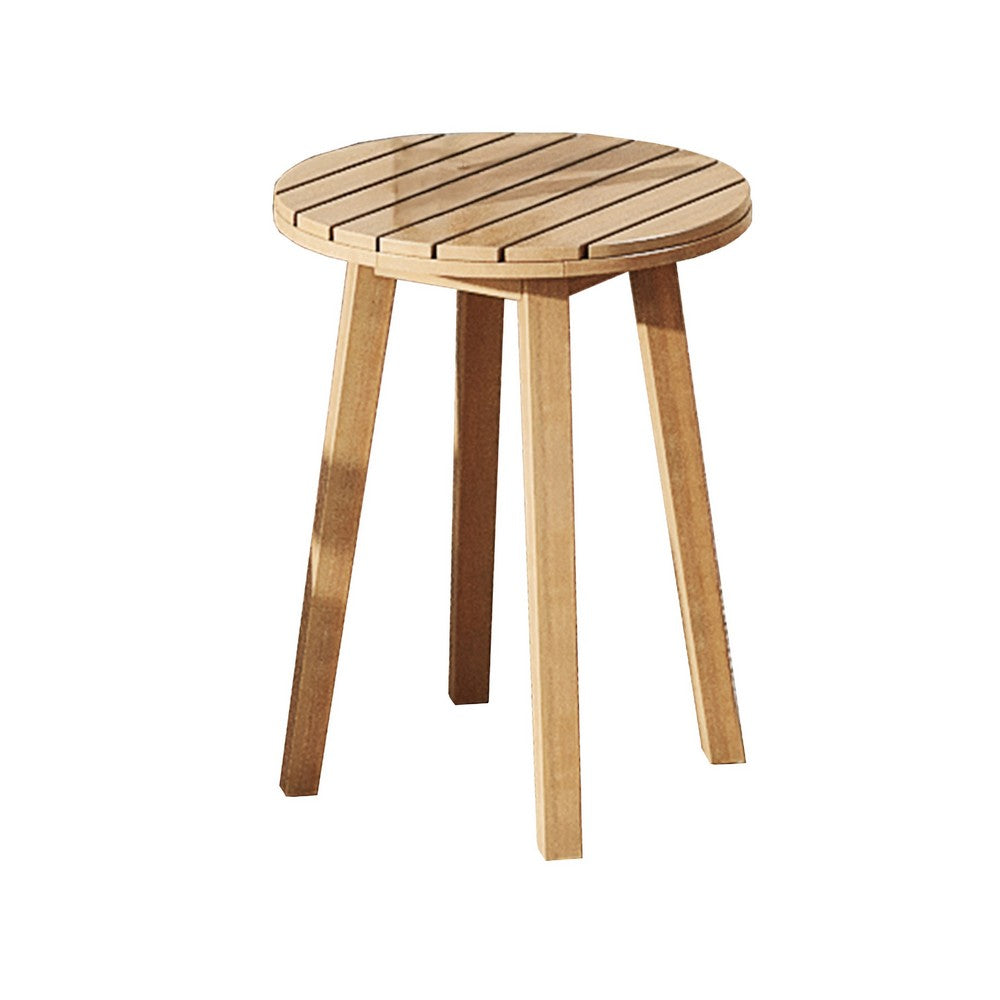 Heya Outdoor Side End Table, 20 Inch Slatted Round Top, Natural Brown - BM344847