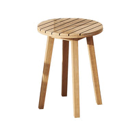 Heya Outdoor Side End Table, 20 Inch Slatted Round Top, Natural Brown - BM344847