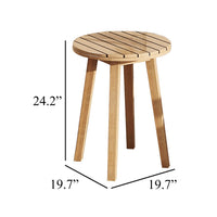 Heya Outdoor Side End Table, 20 Inch Slatted Round Top, Natural Brown - BM344847