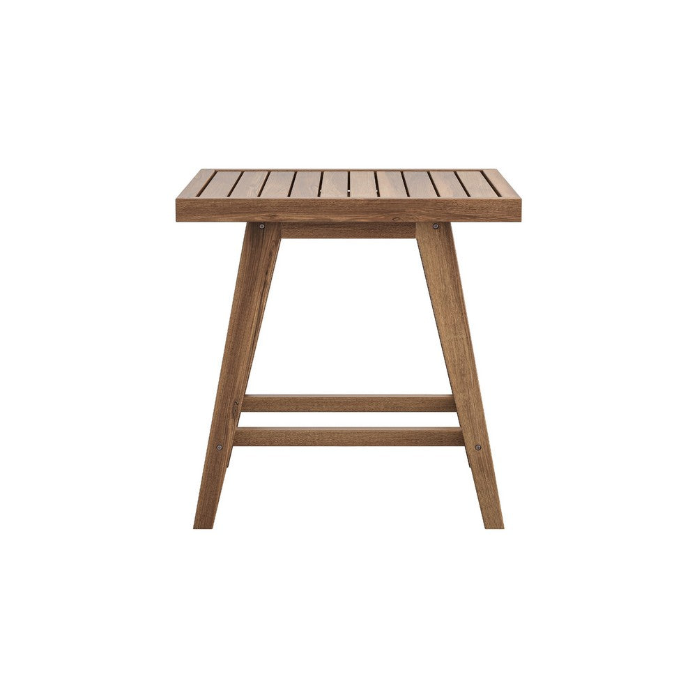 Outdoor Side End Table, 24 Inch Slatted Top, Natural Brown Acacia Wood - BM344848