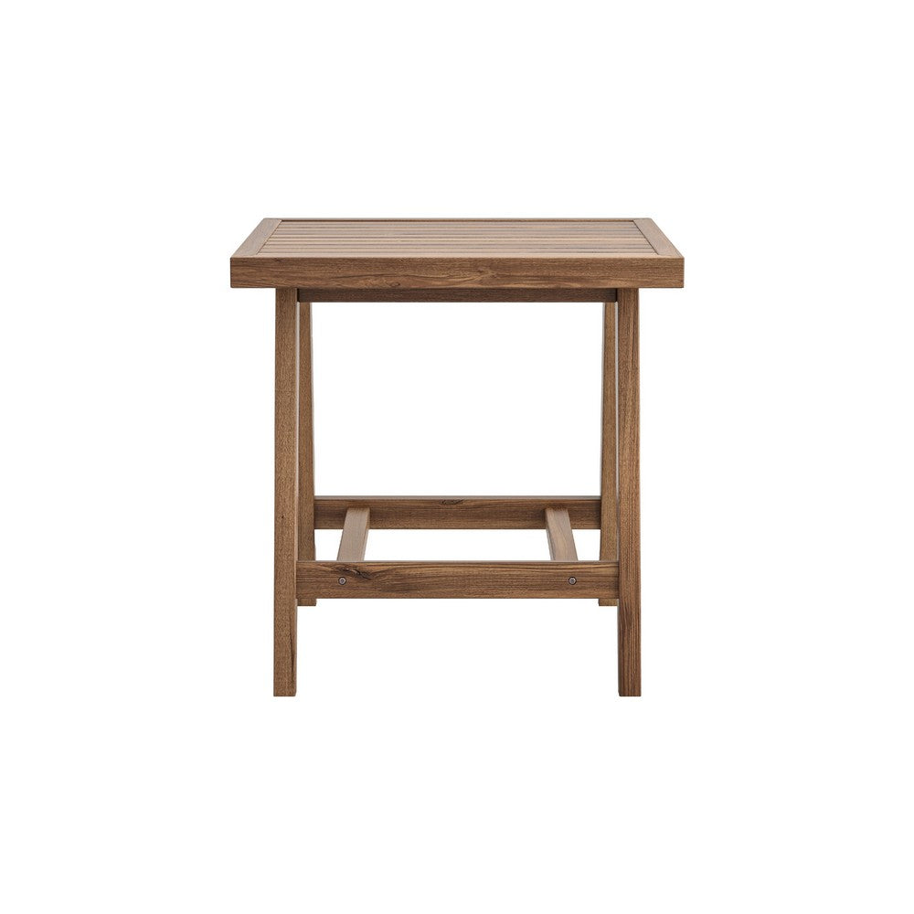 Outdoor Side End Table, 24 Inch Slatted Top, Natural Brown Acacia Wood - BM344848