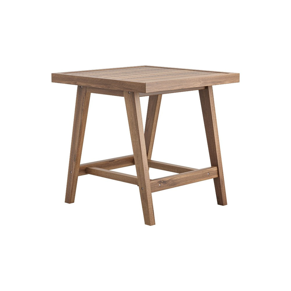 Outdoor Side End Table, 24 Inch Slatted Top, Natural Brown Acacia Wood - BM344848