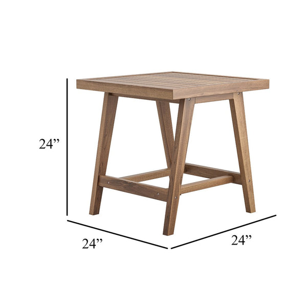 Outdoor Side End Table, 24 Inch Slatted Top, Natural Brown Acacia Wood - BM344848