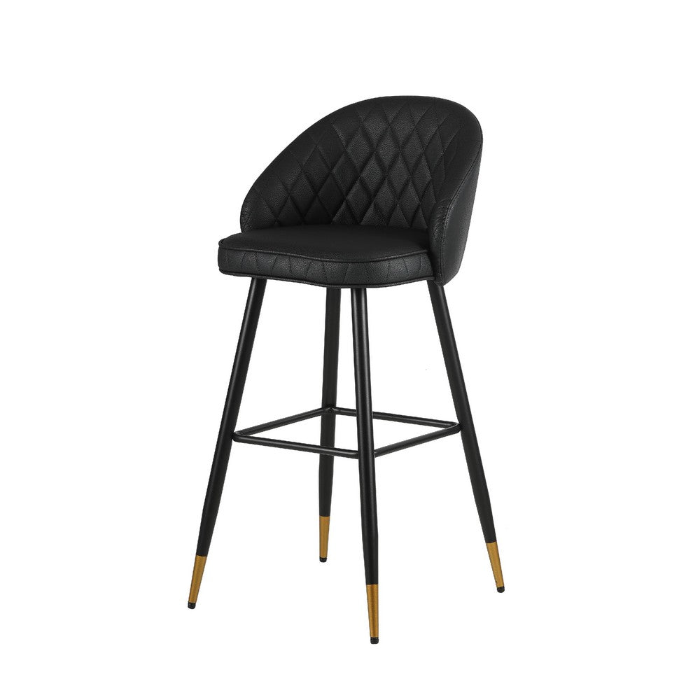 Oby Bar Height Chair Set of 2, Tufted Black Vegan Leather, Angled Legs - BM344849