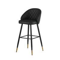 Oby Bar Height Chair Set of 2, Tufted Black Vegan Leather, Angled Legs - BM344849