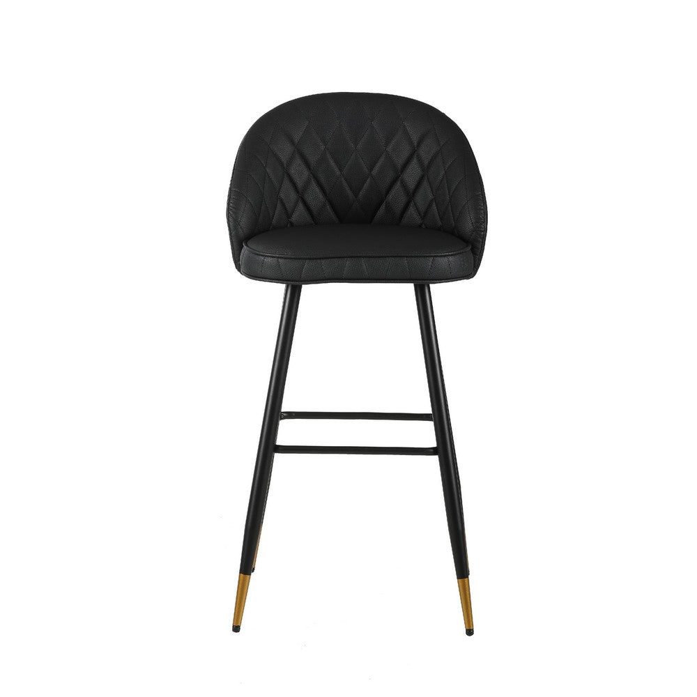 Oby Bar Height Chair Set of 2, Tufted Black Vegan Leather, Angled Legs - BM344849
