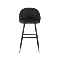 Oby Bar Height Chair Set of 2, Tufted Black Vegan Leather, Angled Legs - BM344849