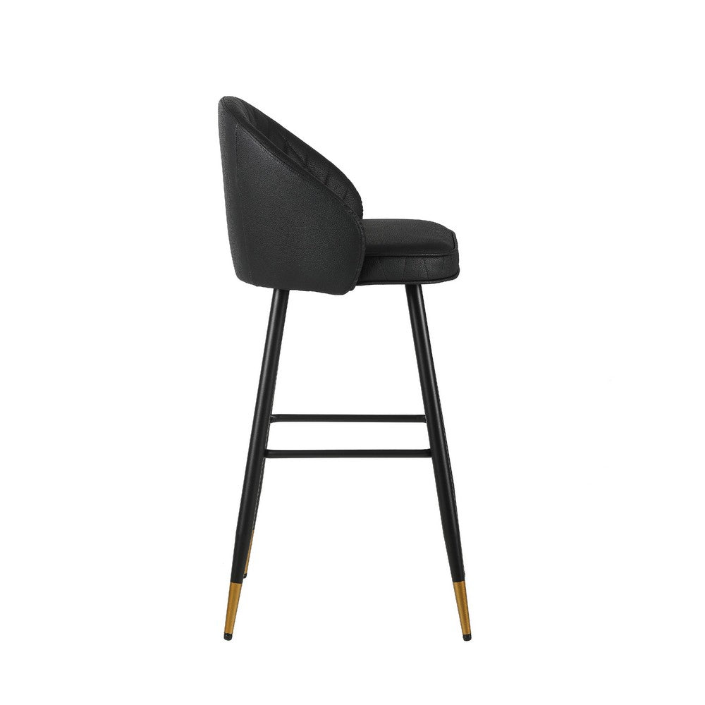 Oby Bar Height Chair Set of 2, Tufted Black Vegan Leather, Angled Legs - BM344849