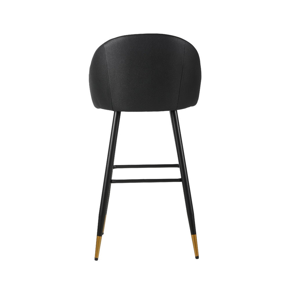 Oby Bar Height Chair Set of 2, Tufted Black Vegan Leather, Angled Legs - BM344849