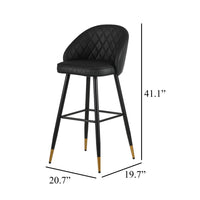 Oby Bar Height Chair Set of 2, Tufted Black Vegan Leather, Angled Legs - BM344849