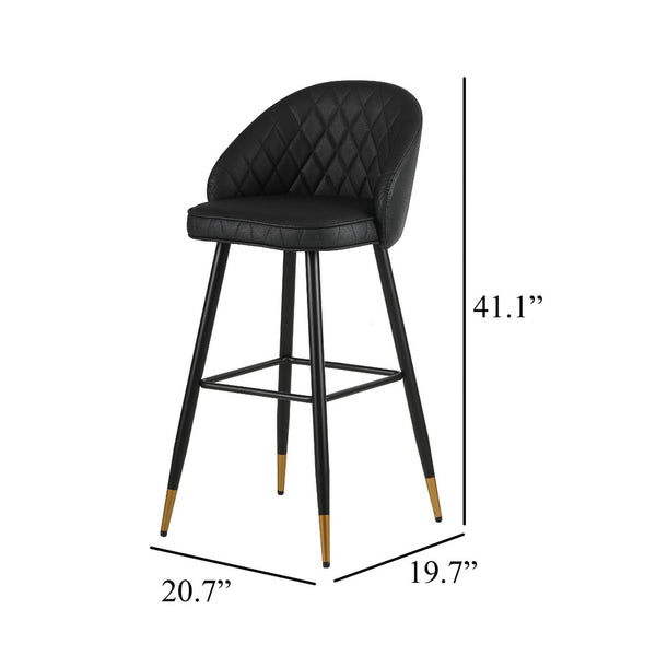 Oby Bar Height Chair Set of 2, Tufted Black Vegan Leather, Angled Legs - BM344849