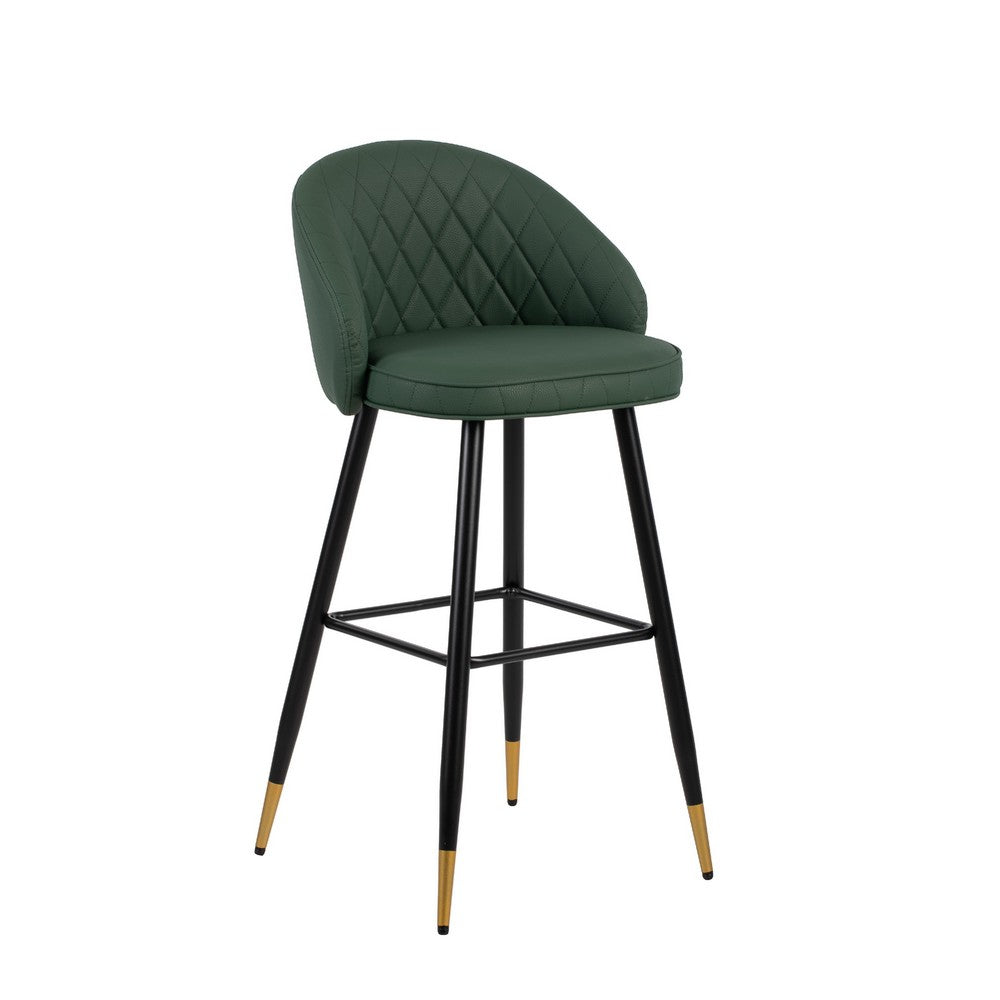 Oby Bar Height Chair Set of 2, Tufted Green Vegan Leather, Angled Legs - BM344850