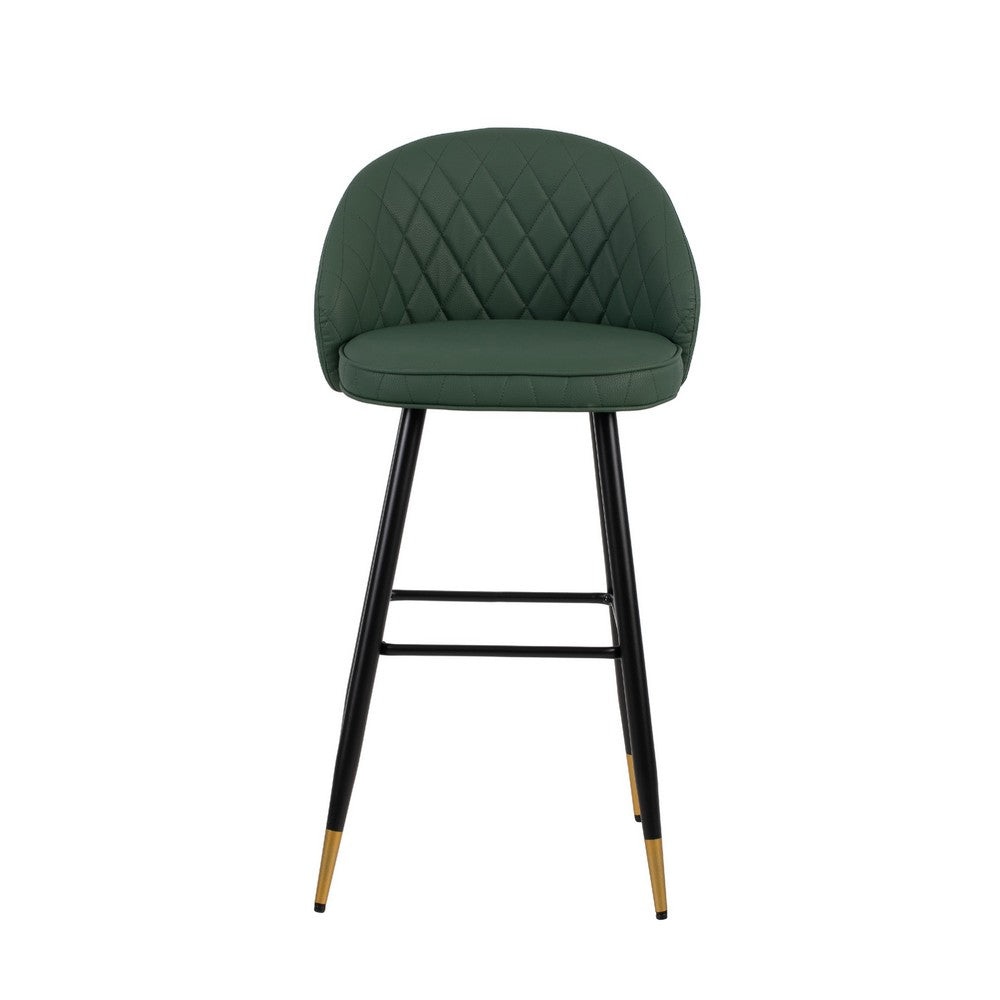 Oby Bar Height Chair Set of 2, Tufted Green Vegan Leather, Angled Legs - BM344850