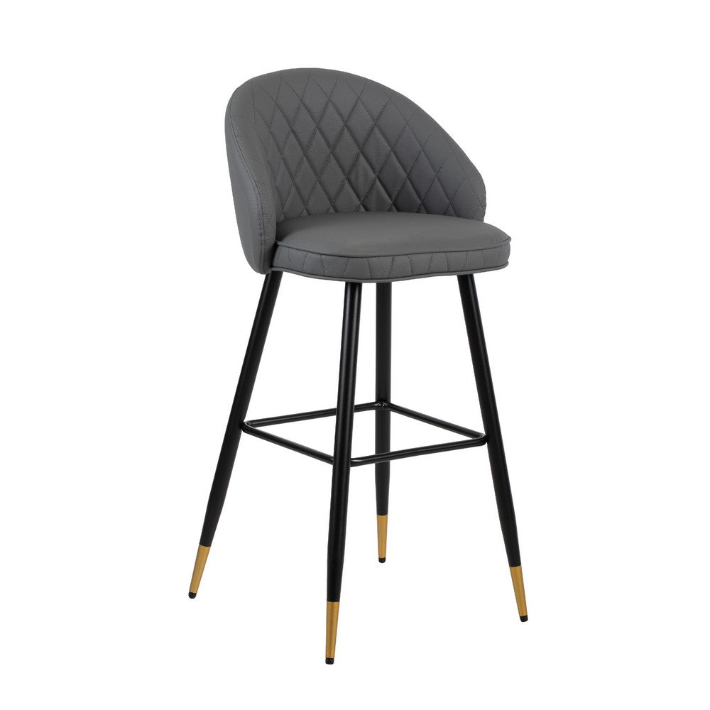 Oby Bar Height Chair Set of 2, Tufted Gray Vegan Leather, Angled Legs - BM344851