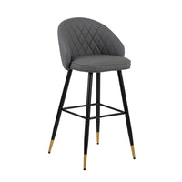 Oby Bar Height Chair Set of 2, Tufted Gray Vegan Leather, Angled Legs - BM344851